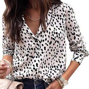 Avanova Women's Casual Print Top Blouse V Neck Long Sleeve Button Down